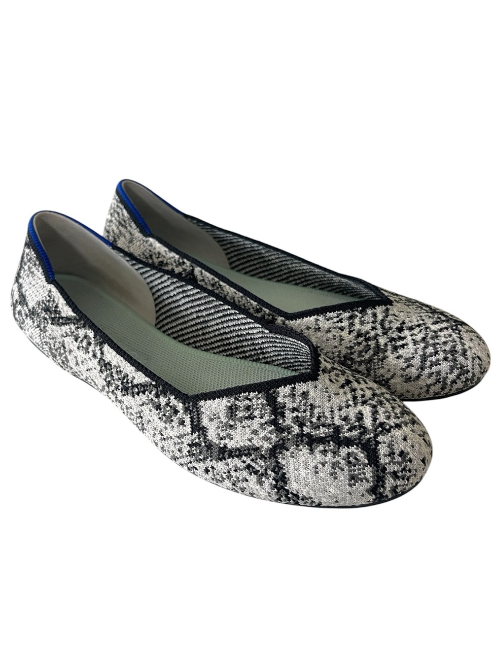 Rothy’s The Flat Python Black White Snake Animal Print Shoes Round Toe 9